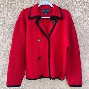 Herman‎ Geist Red Wool Blazer Cardigan Womens L Classic Office Luxe Aesthetic